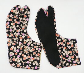 サクラ/小柄（黒地） 4枚コハゼ 柄足袋 和柄 桜 日本製 手づくり