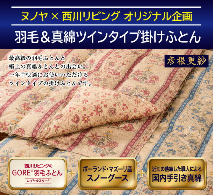 楽天市場】西川リビング 送料無料 GORE羽毛&真綿ツインタイプ掛け布団 