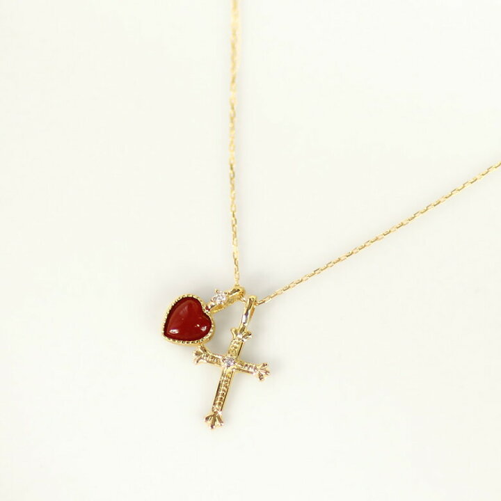 楽天市場】赤珊瑚 ネックレス ハート 赤サンゴ 0.02ct ダイヤ クロス 