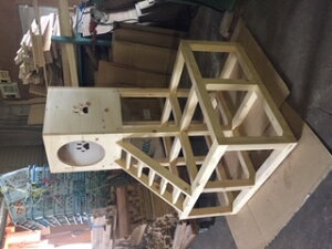 試作品 送料は別途見積となります 経年劣化あり【オリジナルキャットタワー】 猫 ネコ キャット 猫小屋 ベッド 家 カントリー家具 ベッド パイン材 かわいい 木製 肉球 キャットハウス ネ