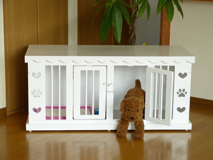 楽天市場 高級ホワイトケージ ツインルーム 木製犬用ケージ ゲージ サークル ハウス 白 ペット 犬 いぬ イヌ ドッグ 2部屋 2匹 多頭飼い 小型犬用 家具職人手作り ハンドメイド トイプードル 高級家具 日本製 国内生産 かわいい おしゃれ おすすめ 屋根付き 肉球
