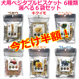 半額 楽天スーパーセール 50%OFF【犬用ベジタブルビスケット 60g 6種類から選べる6個セット】 ヘルシー ドッグフード 野菜のおやつ ゴボウ キクイモ カボチャ ビーツ ニンジン ブルーベリー ペット 北海道産 日本製 国産 国内生産 国産野菜 無添加 添加物不使用 プレゼント