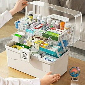 薬箱 大容量 3 層 3 段 収納ケース 収納ボックス 工具箱 透明 収納箱 取っ手付 折り畳み 携帯 薬入れ 小物入れ 家庭用多機能雑貨収納ケース キッチン 寝室 バスルーム マルチパーパスストレージボックス