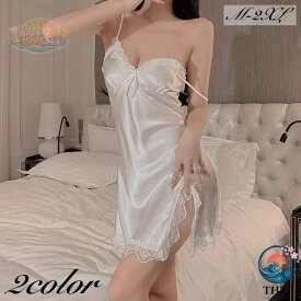 【全品2点で5%OFF】スリップ ランジェリー ネグリジェ レディース 女性 大きいサイズあり ワンピース ノースリーブ V ネック 袖なし シフォン スリット リボン レース