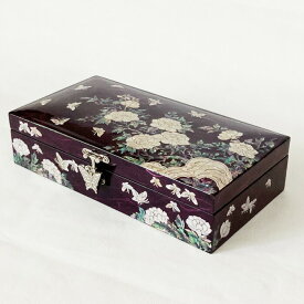 韓国螺鈿宝石箱紫牡丹ジュエリーボックスフラットタイプ■jewelrybox-50-s螺鈿【宝石箱】【韓国】【ジュエリーボックス】【小物入れ】【結納金入れ】【高級】【ギフト】【螺鈿】
