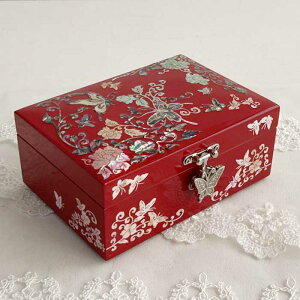 螺鈿の高級ジュエリーボックス・高級螺鈿宝石箱-蝶花赤■jewelrybox-61-s【螺鈿】【宝石箱】【韓国】【ジュエリーボックス】【小物入れ】【結納金入れ】【高級】【ギフト】【螺鈿】