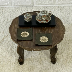 韓国天然松材お膳ちゃぶ台 淵どり花ふち加工 猫足タイプ・中高級 足つき 猫足 ローテーブル 和室 リビング 玄関 客間 高級旅館 テーブル ちゃぶ台 小さい かわいい