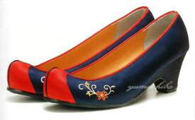 セール10%チマチョゴリの靴韓服靴 なでしこ刺繍コッシン 29紺×赤■kotshin-6nr-s