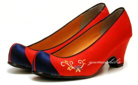 セール10%チマチョゴリの靴韓服靴 なでしこ刺繍コッシン 26赤×紺■kotshin-6rn-s