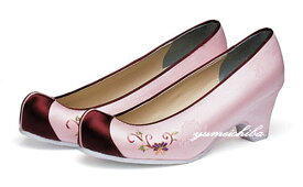 チマチョゴリの靴韓服靴 なでしこ刺繍コッシン 28薄ピンク×エンジ■kotshin-6rpe-s