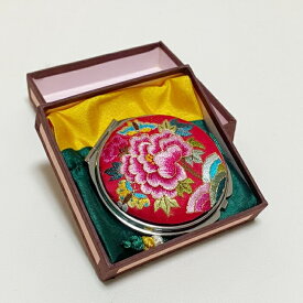 韓国手刺繍丸型コンパクト・レッド■compact-5-s【コンパクト】【かわいい】【拡大鏡】