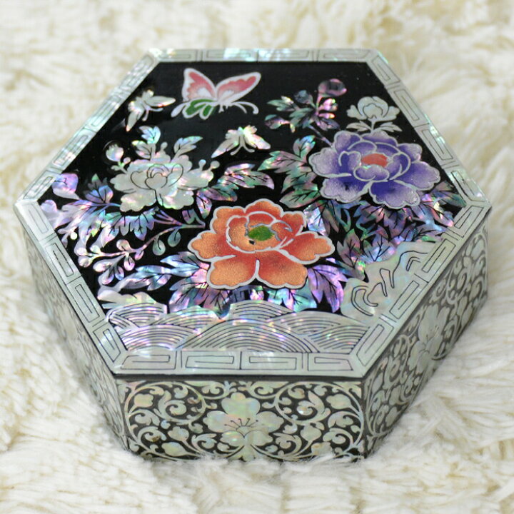 楽天市場】韓国六角螺鈿宝石小物入れ 牡丹□komonoire-25-s【宝石箱  