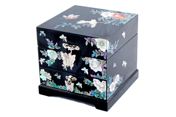 楽天市場 韓国螺鈿二段引出宝石箱鳥と蝶と花 黒 Komonoire Drjb304 S ギフト お土産 長寿祝 敬老の日 母の日 プレゼント 韓国 宝石箱 宝石入れ 螺鈿細工 アクセサリー アクセサリーケース 豪華 収納 鏡付き ミラー付き ネックレス 指輪 キラキラ ジュエリー