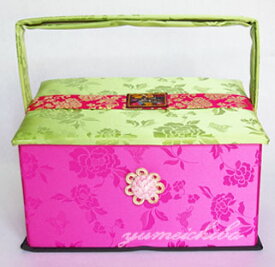 ヤンダンソーイングボックス、針箱-ピンク・黄緑■sewingbox-19-s【ギフト】【お土産】【結婚祝】