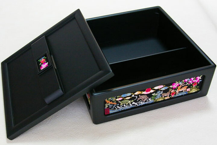楽天市場】漆手刺繍ソーイングボックス、針箱-黒十長生□sewingbox-29 