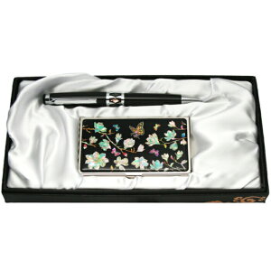 高級 名刺入れ 螺鈿 ボールペン セット4 モクレン 花柄 おしゃれ 薄型 書きやすい 社会人 花柄 黒 素敵 ■ballpen-12-s名刺入れ ボールペン レディース ギフト プレゼント 就職祝い 新入社員 母の