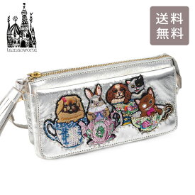 ＼P2倍＋クーポン／ お財布ポシェット Afternoon tea animal SHO3849 送料無料 タマオワールド ショルダーバッグ 犬 ウサギ 猫 革 財布 バッグ ポーチ 刺繍 動物 ティーカップ