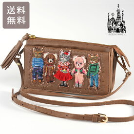 ＼P2倍＋クーポン／ ナタリーレテ お財布 ポシェット キャメル Nathalie Lete Animals (camel) 送料無料 SHO3858 ネコ くま 羊革 天然皮革 刺繍 お財布ショルダー スマホショルダー バッグ 財布 猫 熊 ベア