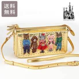 ＼P2倍＋クーポン／ ナタリーレテ お財布 ポシェット ゴールド Nathalie Lete Animals (gold) 送料無料 SHO3860 ネコ くま 山羊革 天然皮革 刺繍 お財布ショルダー スマホショルダー バッグ 財布 猫 熊 ベア