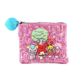 ＼P2倍＋クーポン／ タマオワールド スパンコール刺繍ポーチ ハローキティ ベット ピアノ マイメロディ POC3815 POC3814 POC3835 メール便 スパンコール 刺繍 ポーチ 小銭入れ レッド(Bed)