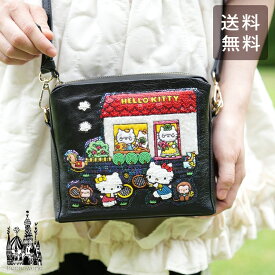 Hello kitty × tamaoworld ハローキティ テニス ショルダーバッグ ブラック tennis black SHO3891 送料無料 キティちゃん ミミィちゃん 羊革 天然皮革 刺繍 テニス ショルダー バッグ