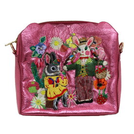 ＼P2倍＋クーポン／ タマオワールド Nathalie Lete ナタリーレテ スカラップ ショルダーバッグ SHO3616 SHO3617 SHO3619 ネコ 猫 ウサギ 兎 花 タマオワールド 刺繍 送料無料 メタリック 天然皮革 ハナカラクサ