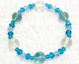 送料無料（メール便）お買い得　天然石　水晶　フローライト　きらきら硝子ビーズ　パワーストーン ブレスレット　アクセサリー　ヒーリング　　日本製