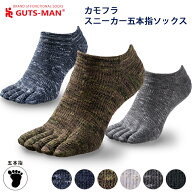 ガッツマン　カモフラスニーカー五本指ソックス　自衛隊の迷彩服からインスパイア　スニーカー丈のガッツ…