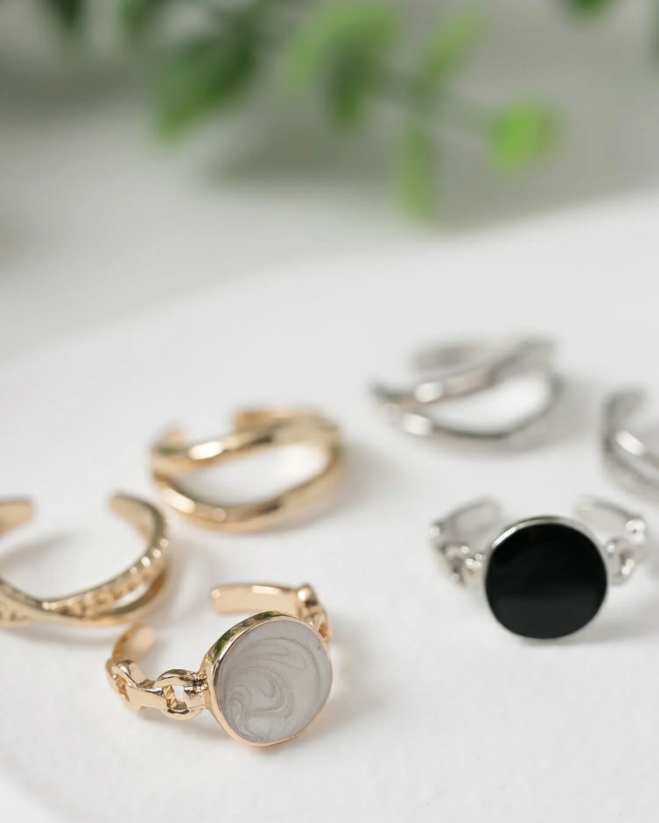 3点セットクロスラインニュアンスウェーブモチーフリング