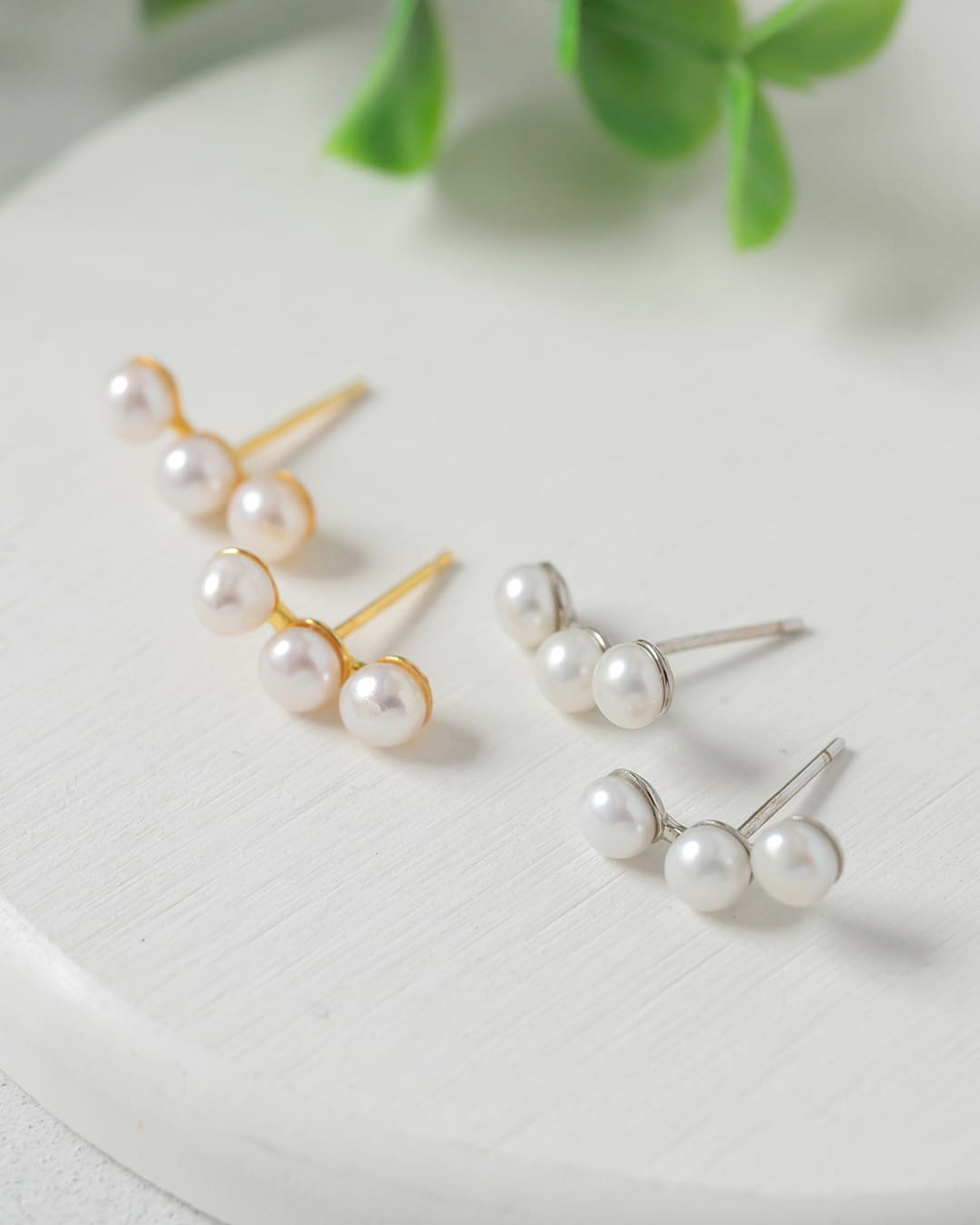 【S925】天然淡水パール3連プチピアス