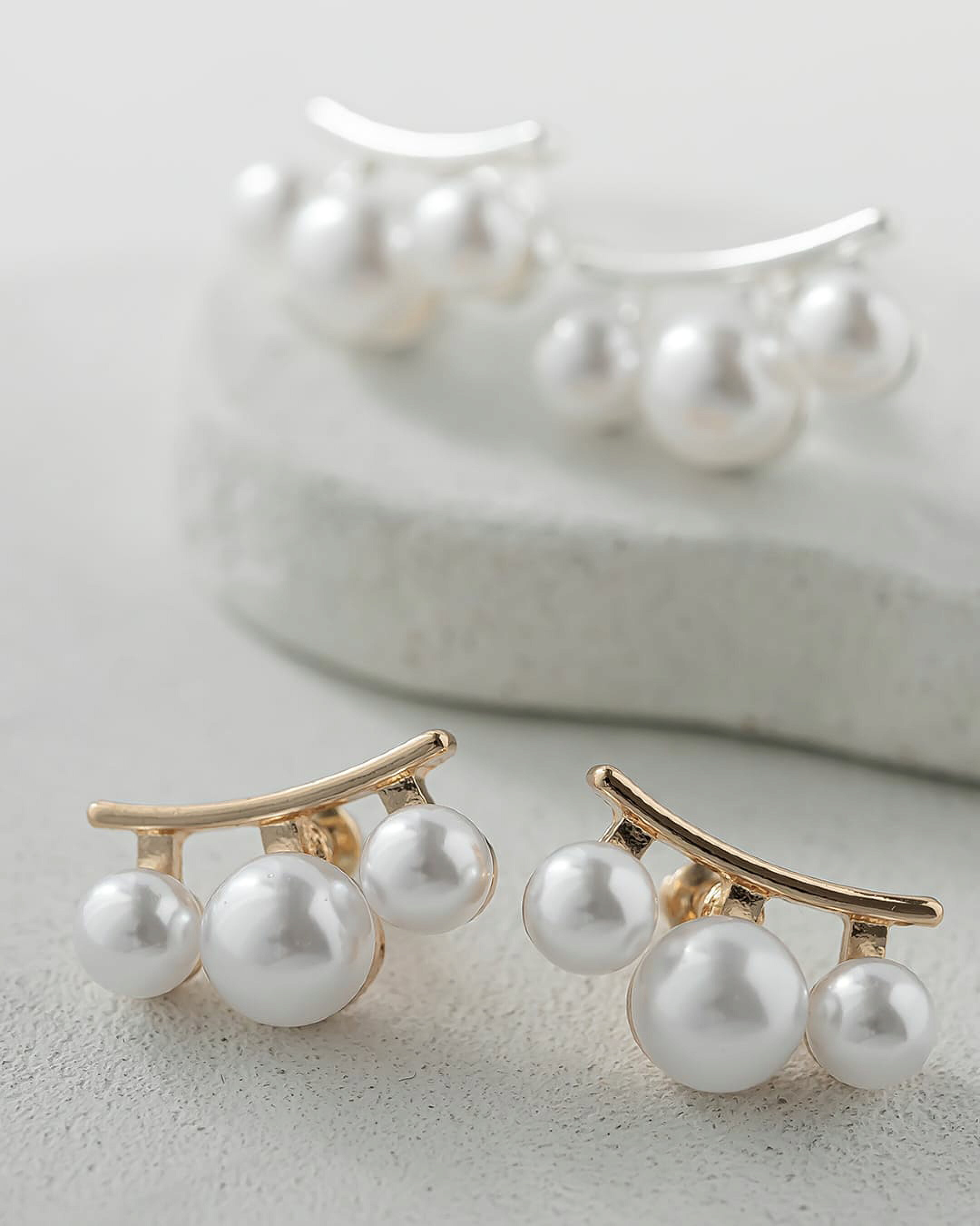 【S925/18K】3連パールピアス
