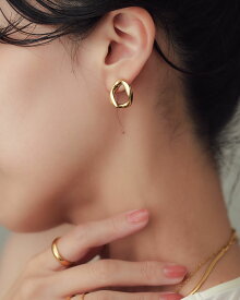 ピアス ステンレス サークルピアス サークル ねじれ ぷっくり オーバル ニュアンス 両耳用 18KGP 金メッキ 金属アレルギー対応 金アレ対応 普段使い 大人 カジュアル シンプル