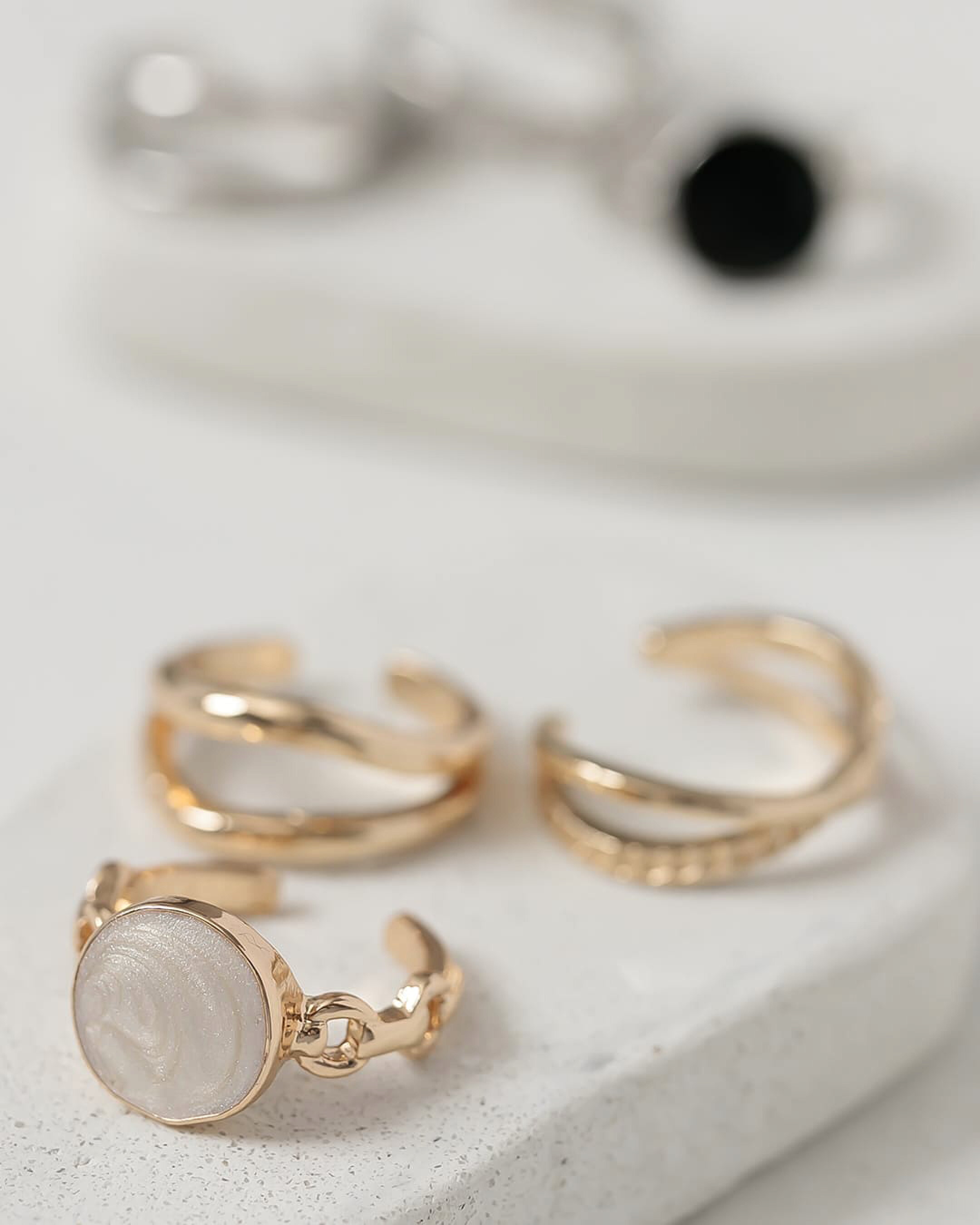 3点セットクロスラインニュアンスウェーブモチーフリング