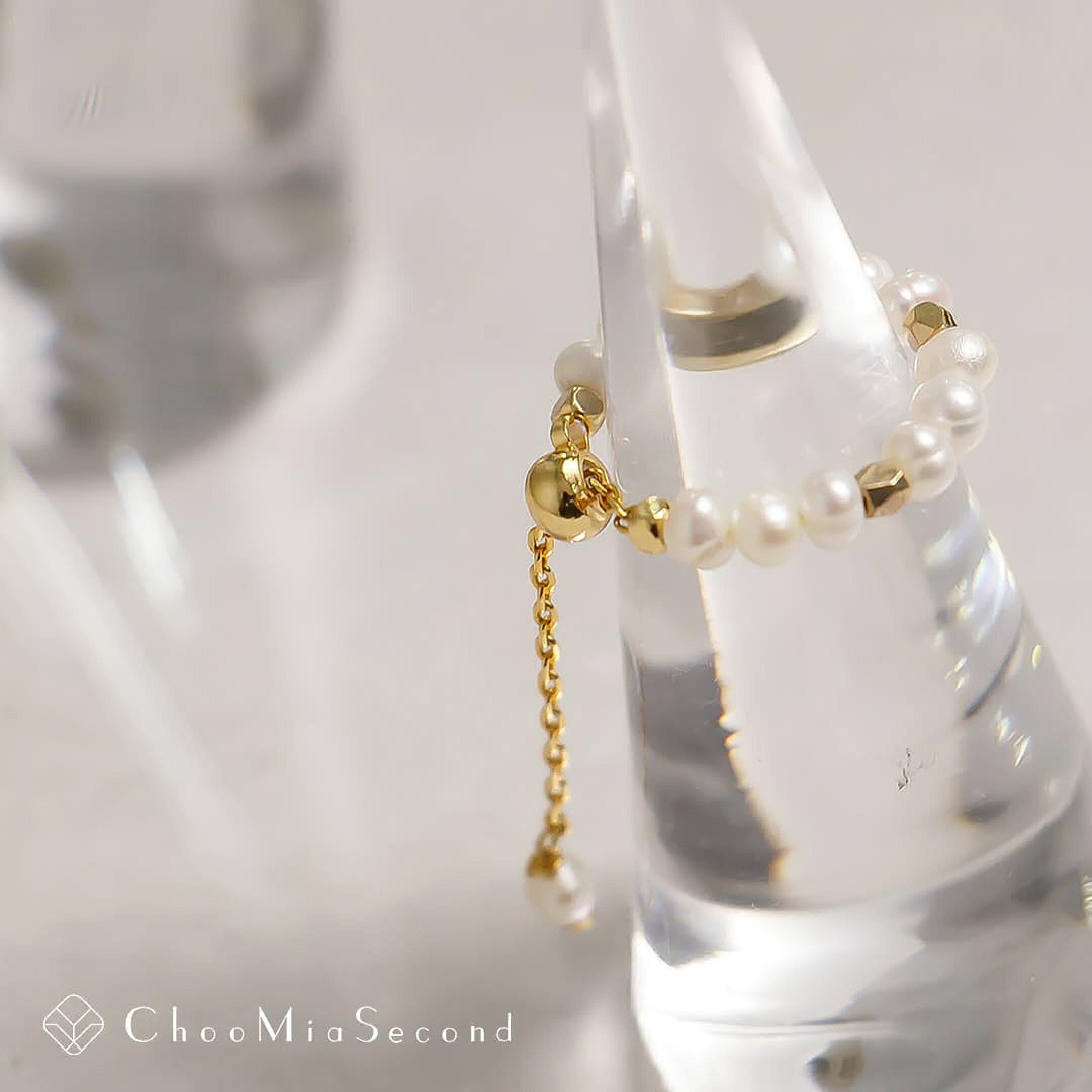 【18K】天然淡水バロックパールチェーンリング