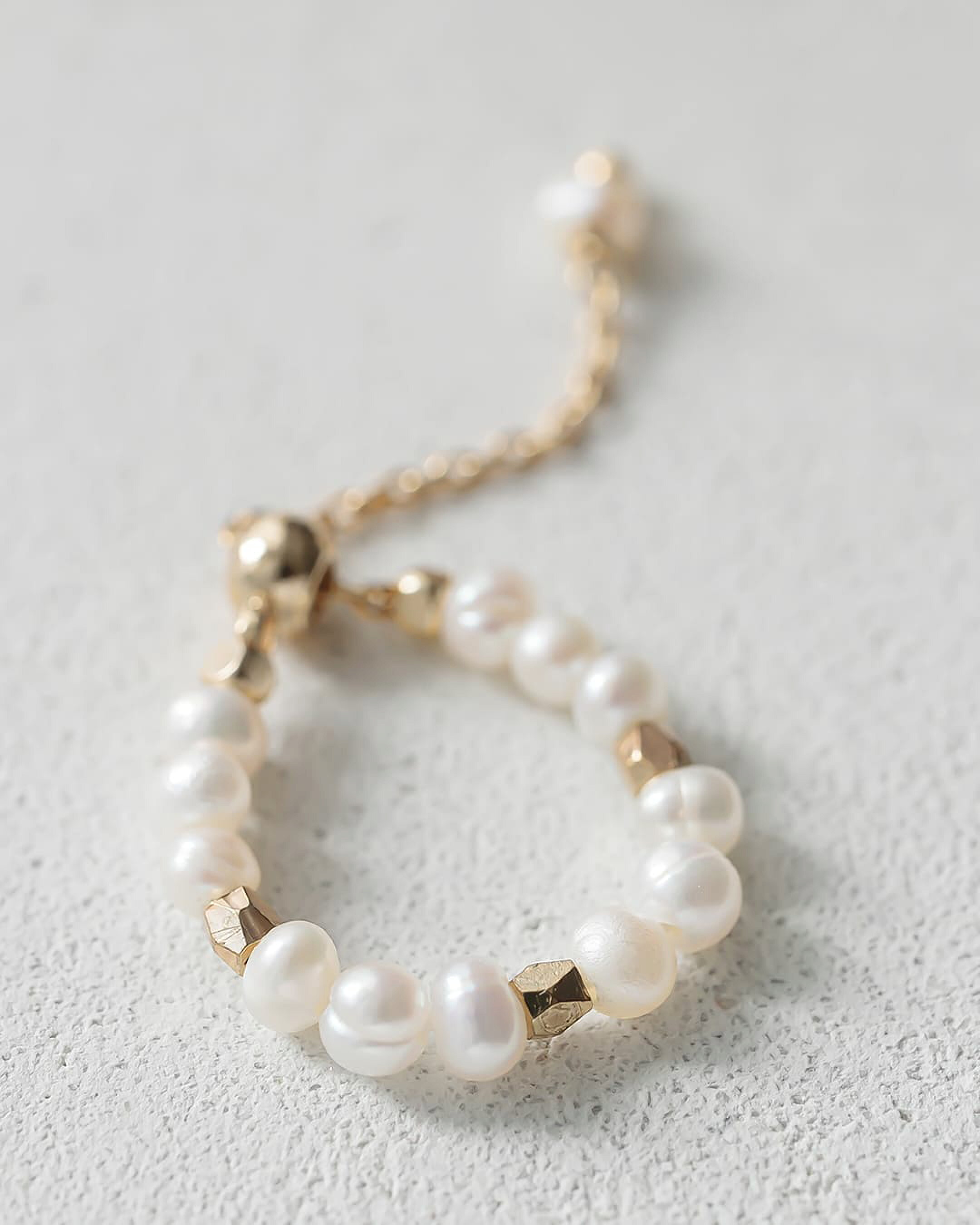 【18K】天然淡水バロックパールチェーンリング