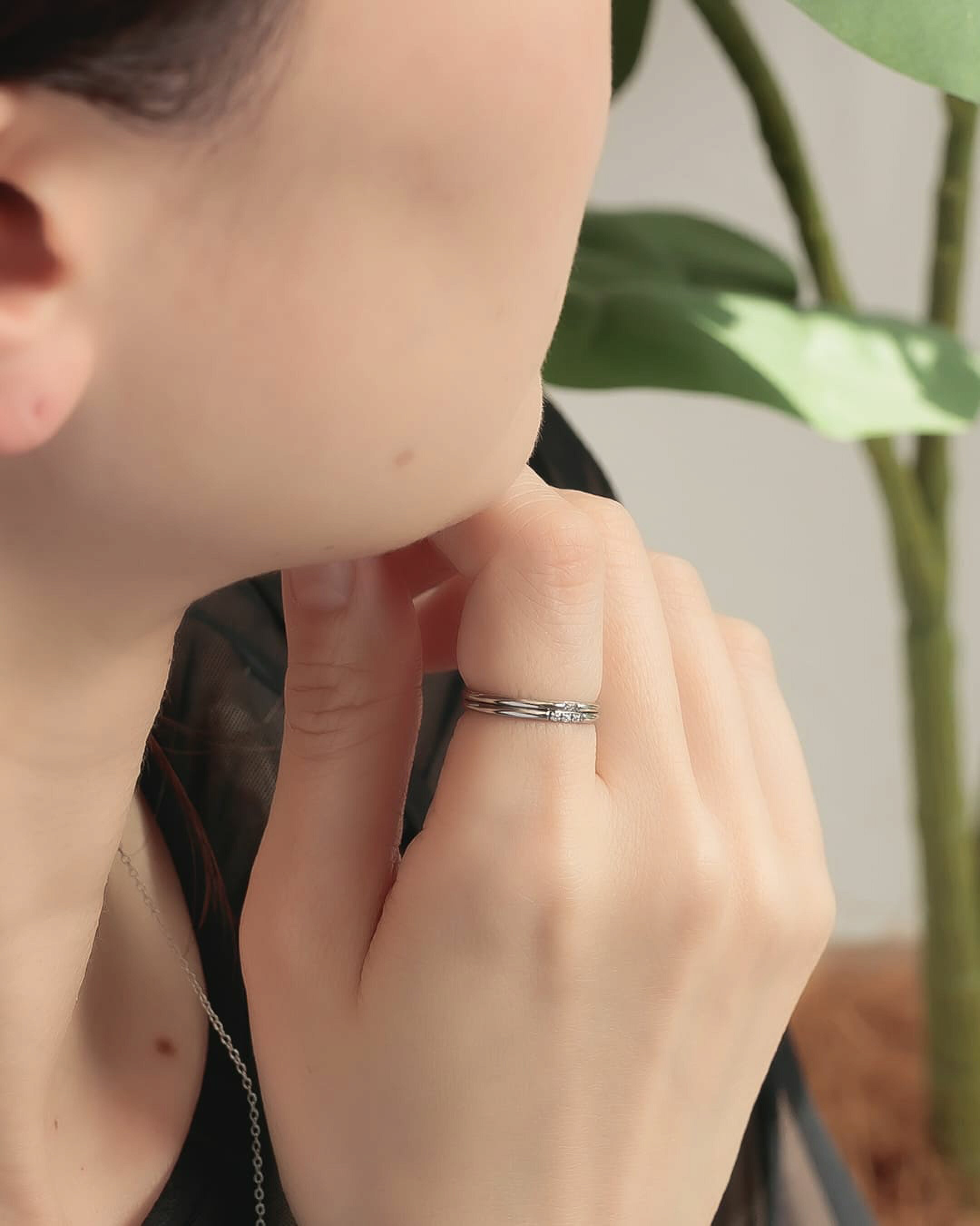 【18K】2Typeから選べるジルコンチタンリング