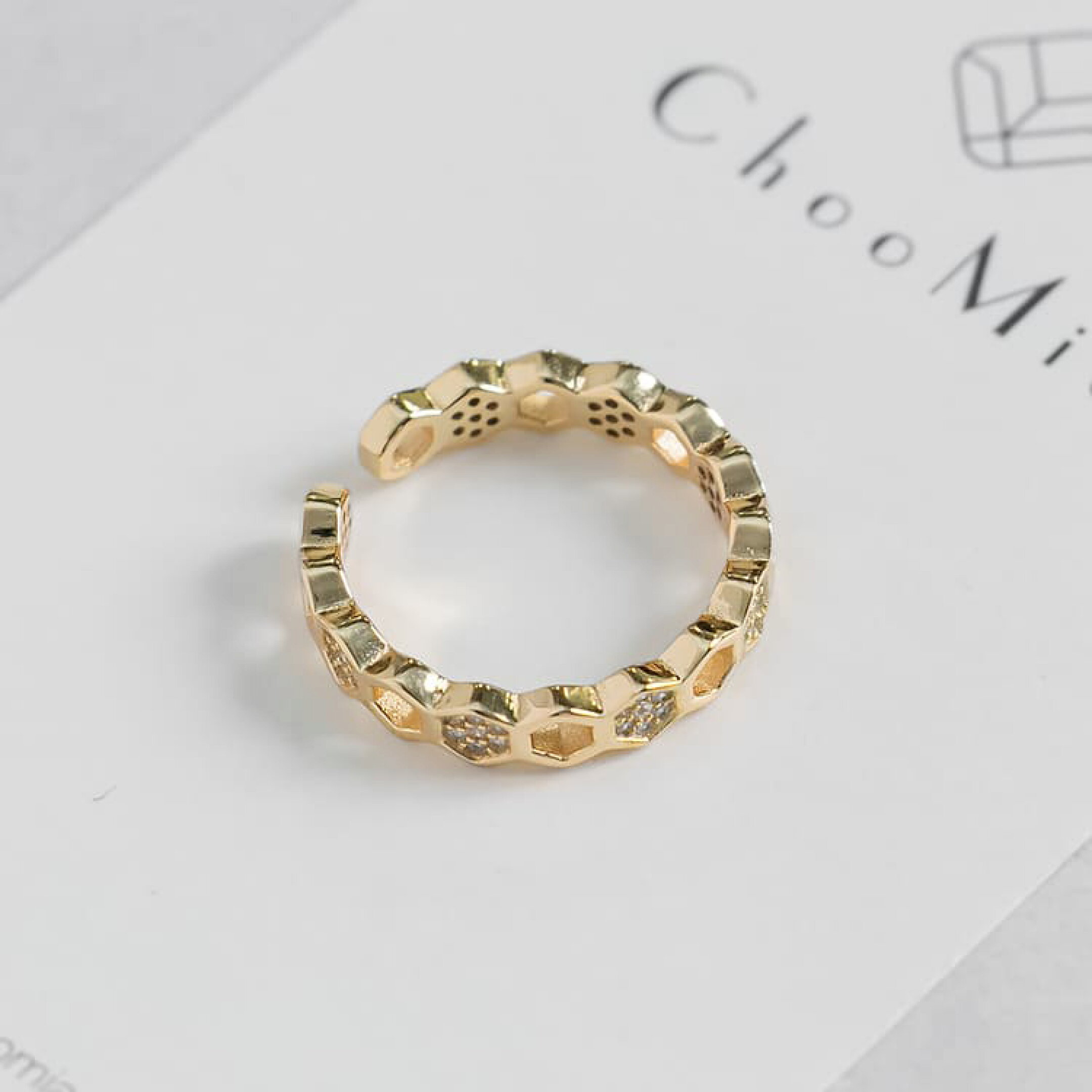 【S925/18K】ジルコンハニカムラインリング