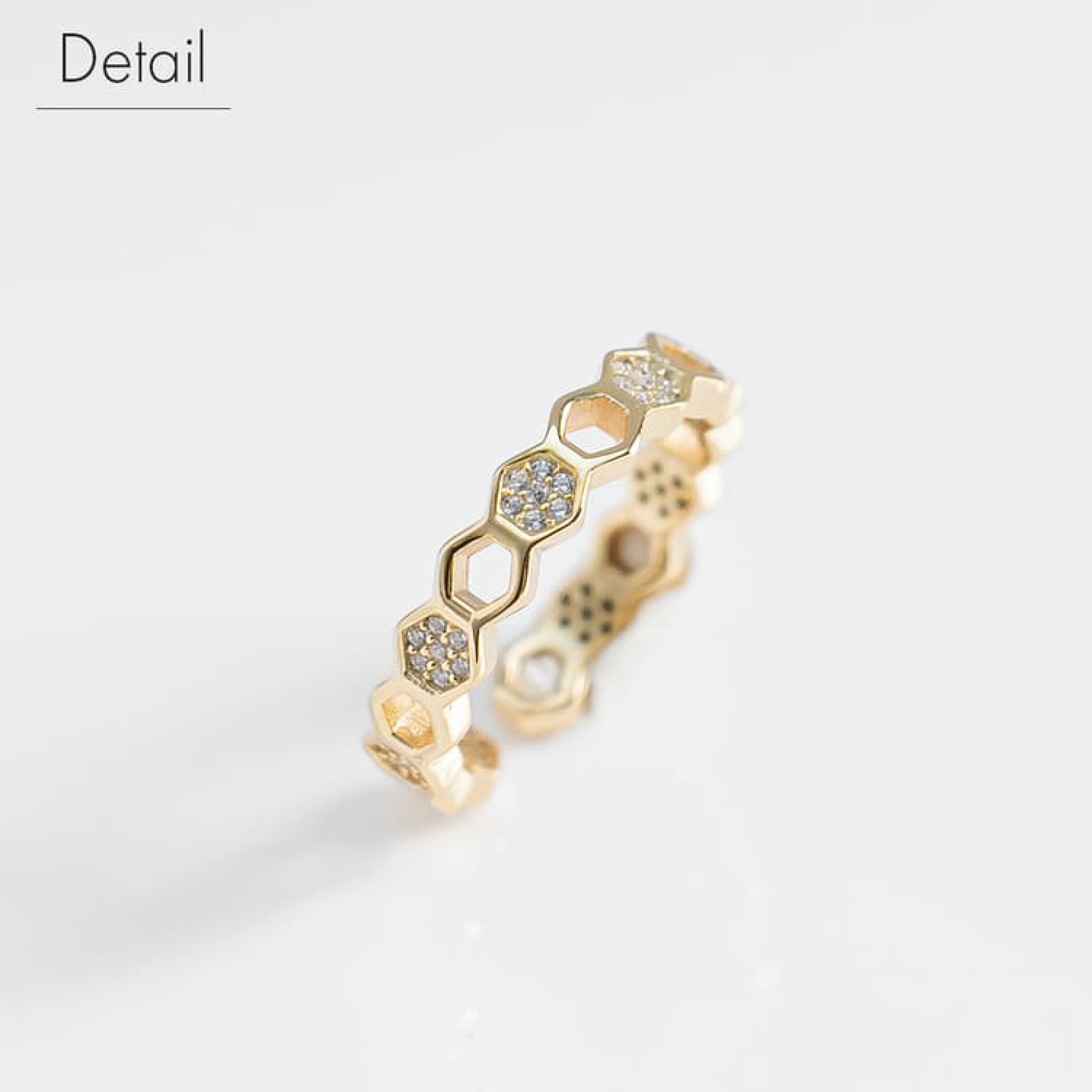 【S925/18K】ジルコンハニカムラインリング