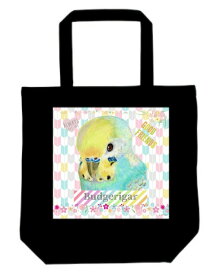 セキセイインコ トートバッグ 雑貨 ギフト プレゼント パステルレインンボー グッズ かわいい 鳥 名入れ 名前入れ 文字入れ レッスンバッグ エコバッグ マイバッグ 買い物袋 黒 ブラック 入学祝い 合格祝い 入社祝い KYAPIArt きゃぴあーと