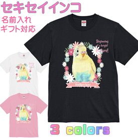 セキセイインコ ハルクイン Tシャツ かわいい ギフト 誕生日 プレゼント 鳥グッズ お祝い 名入れ 名前入れ 文字入れ 対応商品 還暦祝い 動物 鳥好き インコグッズ 洋服 レディース メンズ ホワイト ブラック ピンク 白 黒 記念品 KYAPIArt きゃぴあーと