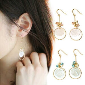 【メール便送料無料】選べる3色♪リングXシェル フックピアス(ホワイト/ピンク/ブルー) ジュエリー アクセサリー レディースジュエリー レディースピアス ゴールド フック かわいい 雑貨