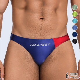 AMORESY アモレシー Oceanus メンズ 水着 極薄 ビキニ 競パン アクセント バイカラー ブリーフ サポーター ローライズ 脇幅 下着 インナー Vパンツ 送料無料