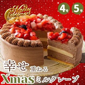 【超早割】クリスマスケーキ 予約 2025 誕生日ケーキ チョコレート スイーツ 送料無料 4号 5号 プレゼント ギフト バースデー 2人 3人用 4人用 生チョコ プレミアムミルクレープケーキ