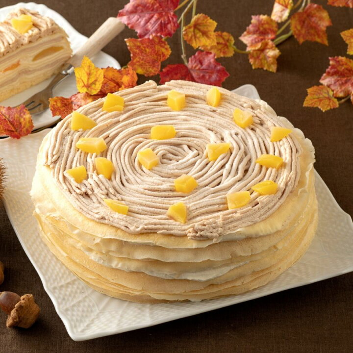 楽天市場 ホワイトデー ひな祭り ギフト スイーツ プレゼント 22 スイーツ モンブラン ケーキ ミルクレープ バースデーケーキ 誕生日ケーキ 誕生日 結婚祝い 出産祝い もっちり食感の手作りミルクレープ 季節限定 モンブラン 1ホール シュシュクレープギフトショップ