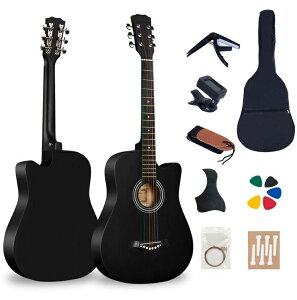 ギター 初心者 9点セット 学生 大人用 初級 アコギギター 38インチ 入門練習ギター 黒