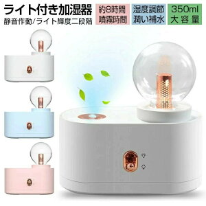 LEDライト ナイトライト 断続噴霧 連続噴霧 ナノミスト噴霧 超音波式 USB充電式 350ml 大容量 卓上加湿器 ミニ加湿器
