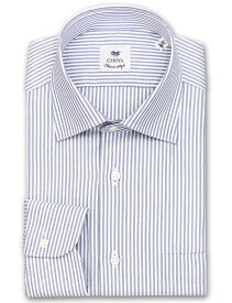 長袖 ワイシャツ メンズ CHOYA Classic Style スリムフィット ブルーグレーのロンドンストライプ ワイドカラーシャツ 綿100% ブルーグレー(ccd110-450) 2406de