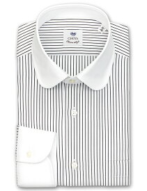【最大1000円オフクーポンあり】 長袖 ワイシャツ メンズ CHOYA Classic Style スリムフィット ブラック　ピンストライプ クレリックラウンドカラーシャツ 綿100% ブラック(ccd111-385) 2406de