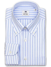 【最大1000円オフクーポンあり】 長袖 ワイシャツ メンズ CHOYA Classic Style スリムフィット ブルートーンストライプ ボタンダウンシャツ 綿：80% 麻：20% ブルー(ccd120-450) 2406de