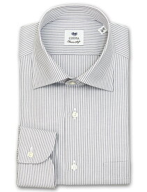 長袖 ワイシャツ メンズ CHOYA Classic Style スリムフィット グレーストライプ ワイドカラーシャツ 綿：80% 麻：20% グレー(ccd121-370) 2406de